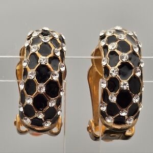 ✨2/$10✨ Vintage Gold Tone Honeycomb Rhinestone Clip-On Earrings